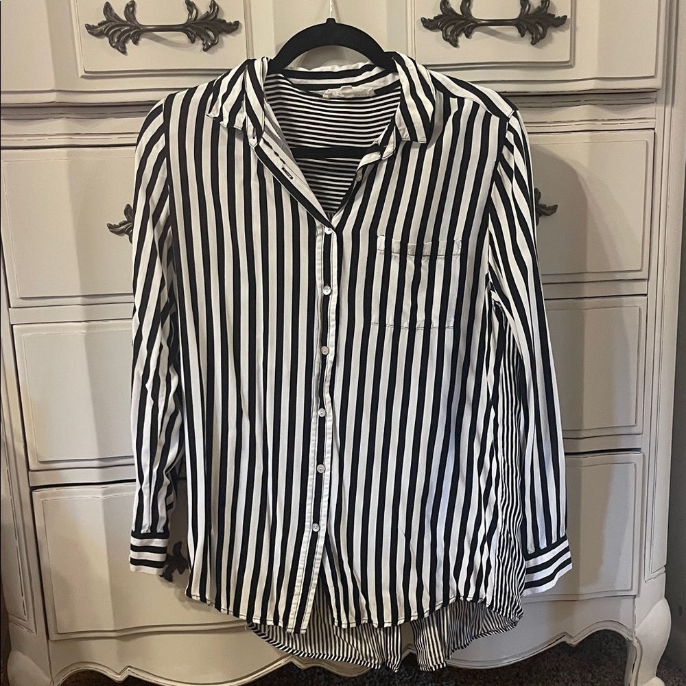 Black and White Striped Button-Up Shirt